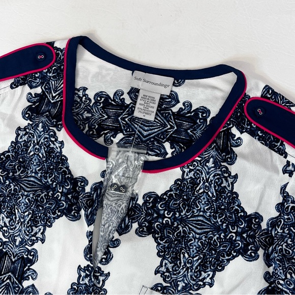 Soft Surroundings Printed Button Front Tunic Top Blue & White Size Medium - Picture 2 of 7